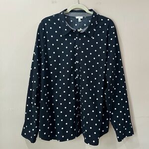 Talbots Modern Classic Shirt Black White Polka Dot Button Down Women’s XL